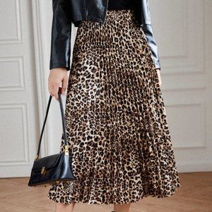 LEOPARD PLEATER SKIRT, S